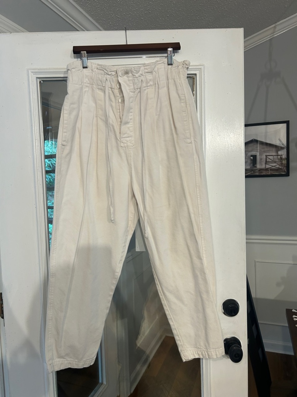 Free People Cream Drawstring Cotton Chinos